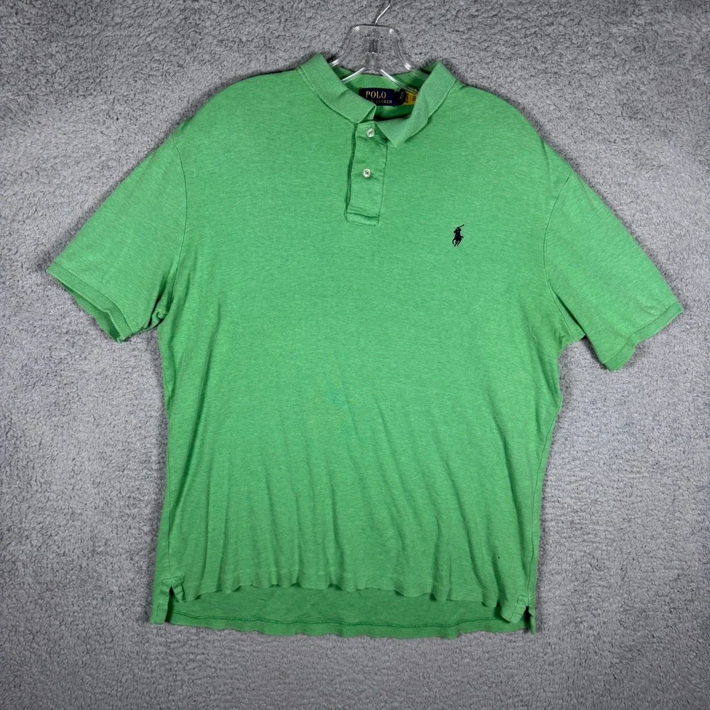 Polo Ralph Lauren Mens Green Heathered Short Sleeve Polo Shirt Size M Logo‎ 3589